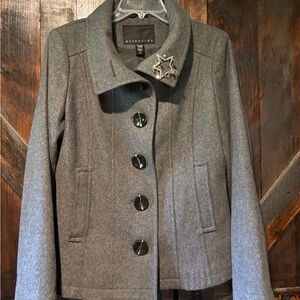 Attention Gray Pea Coat Classic Wool Blend